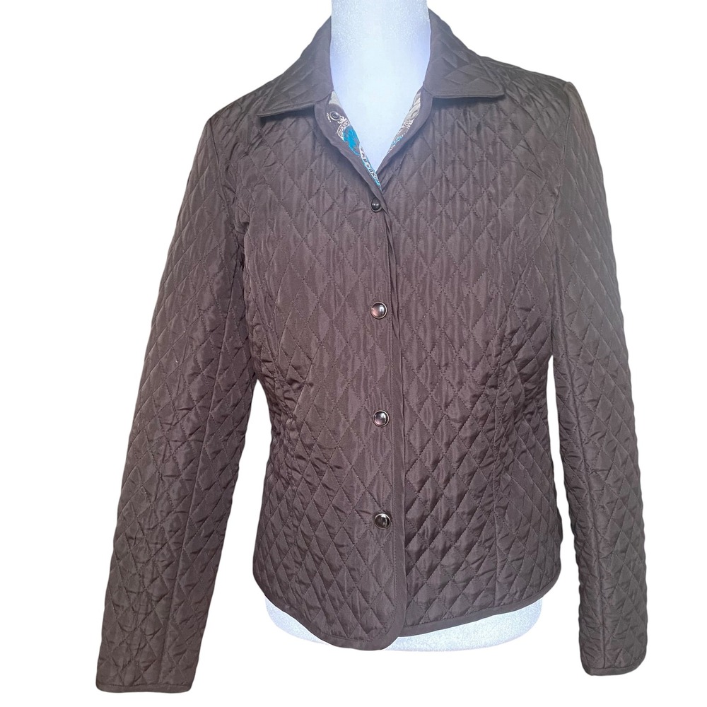 Pantology Womens Brown Quilted Paisley Lined Barn Jacket Petite 6P